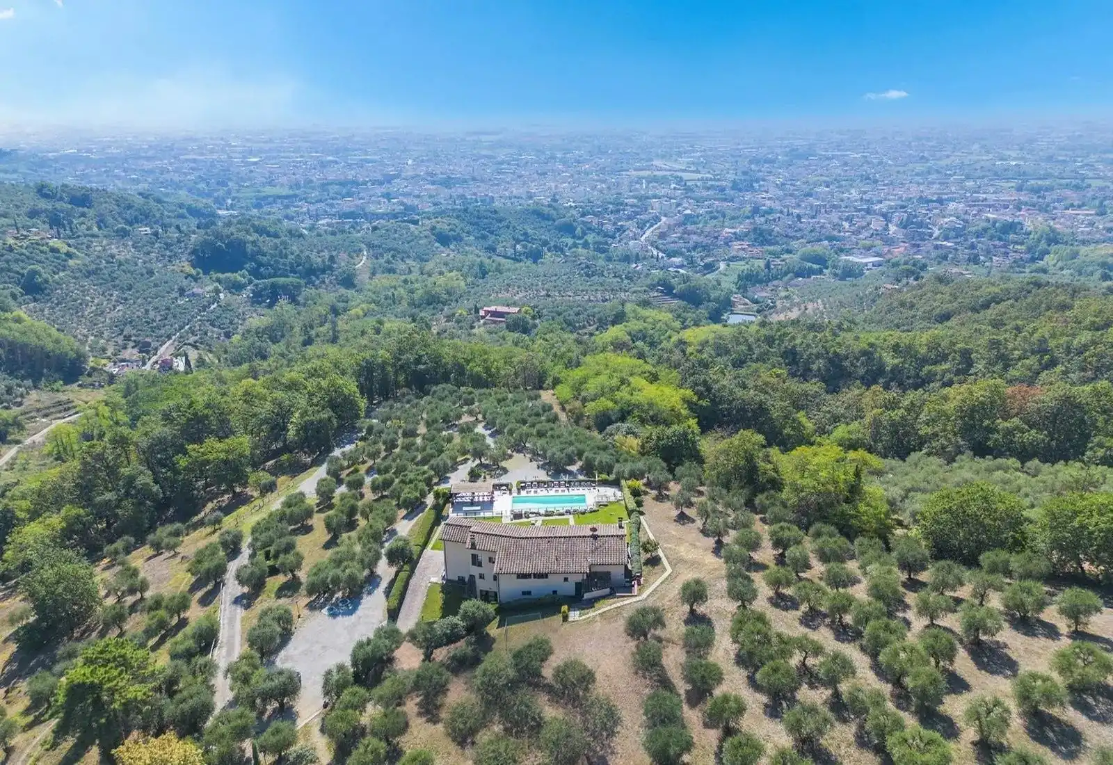 Zdjęcia Toskańska rezydencja na wzgórzu z gajem oliwnym i basenem w pobliżu Montecatini Terme