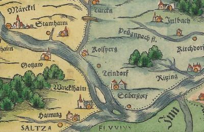 Pałac na sprzedaż 84375 Kirchdorf am Inn, Hofmarkstraße 2, Bawaria, Älterste bayrische Landkarte 16.Jh. mit Miniaturansicht des Schlosses