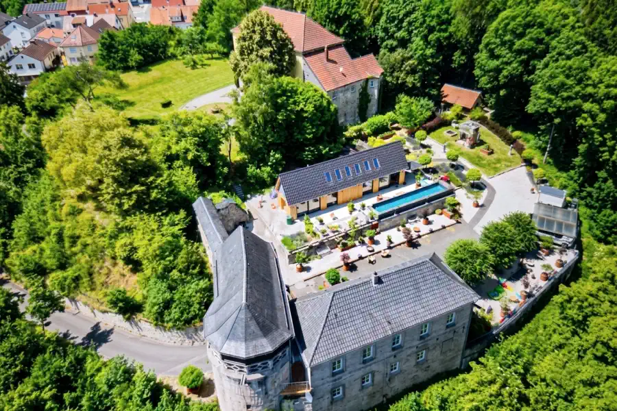 Zamek Theisenort w Küps, widok z lotu ptaka